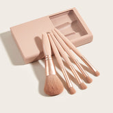 5 Pcs Makeup Brushes with Mirror Travel Set - Apricot 5 Pieces
